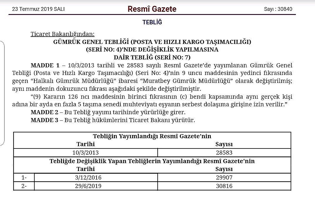 Gümrük Genel Tebliği-Posta ve Hızlı Kargo Taşımacılığı